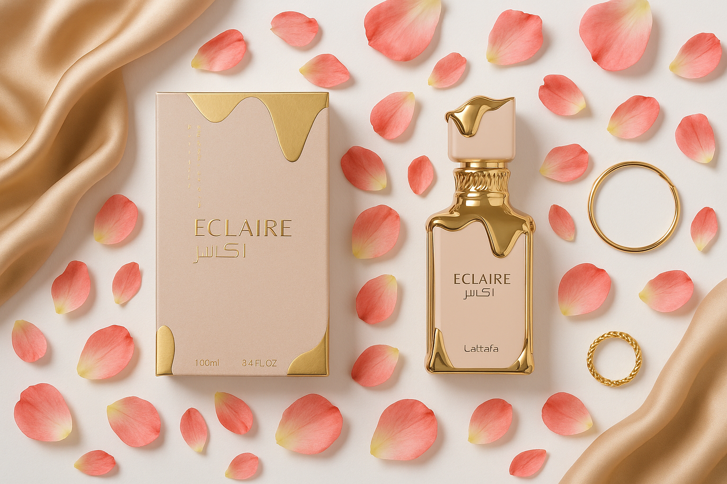 Lattafa Eclaire Flat Lay Composition