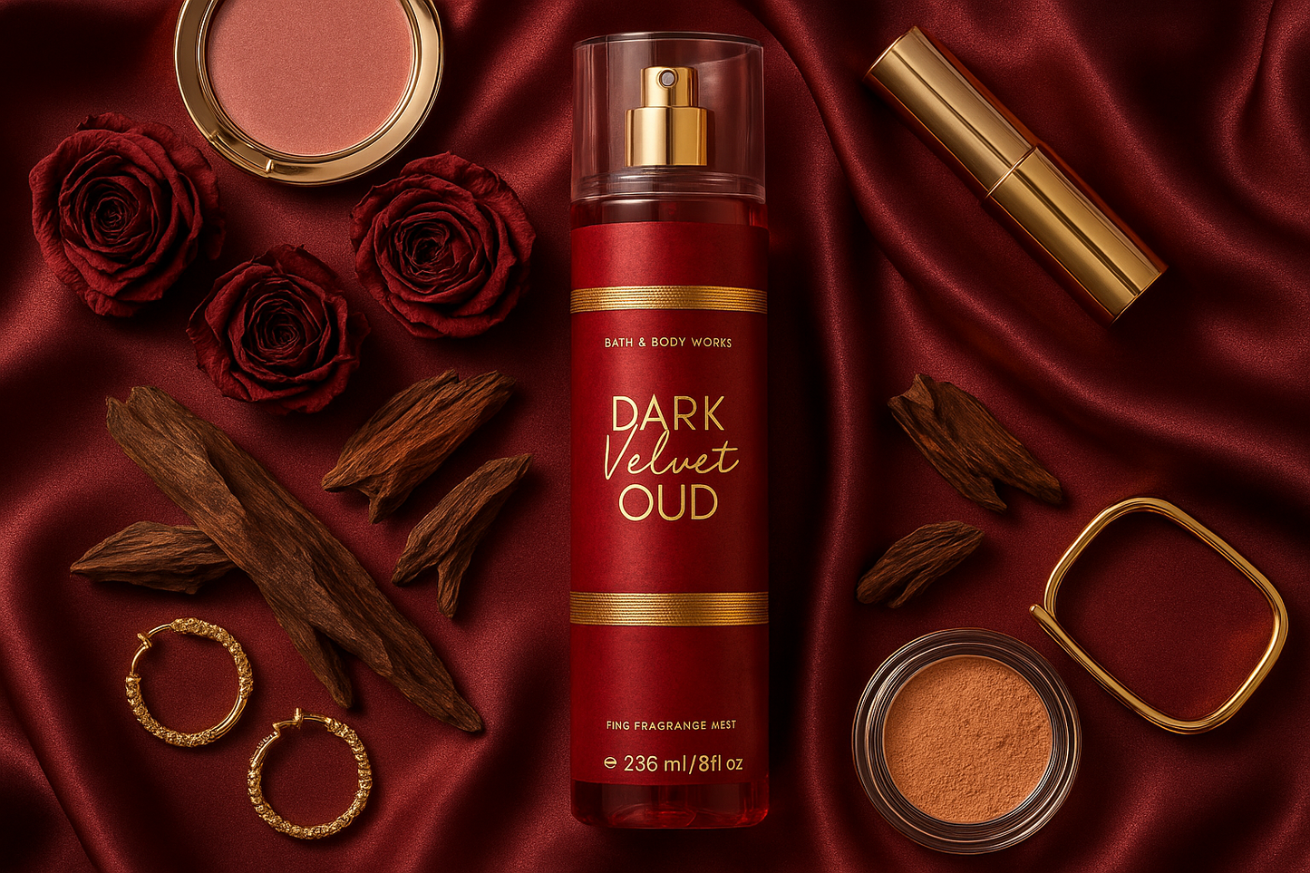Dark Velvet Oud - Flat Lay Composition