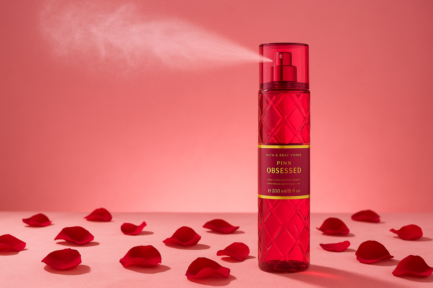 Lifestyle shot with mist and rose petals