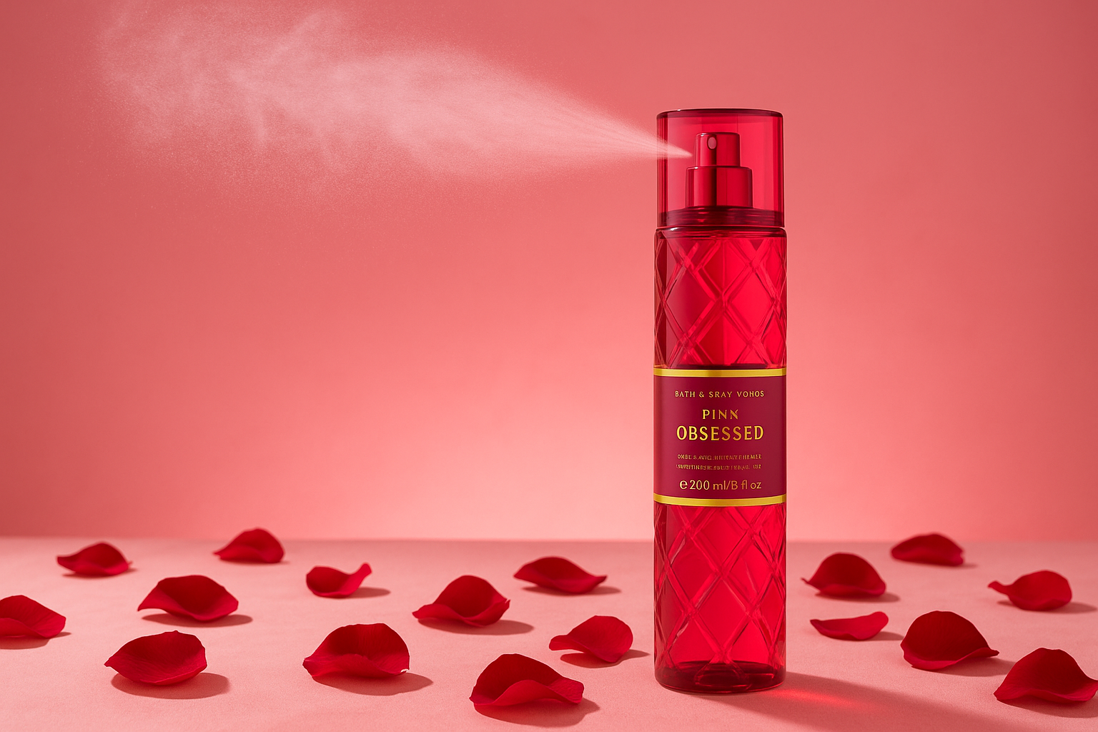 Lifestyle shot with mist and rose petals